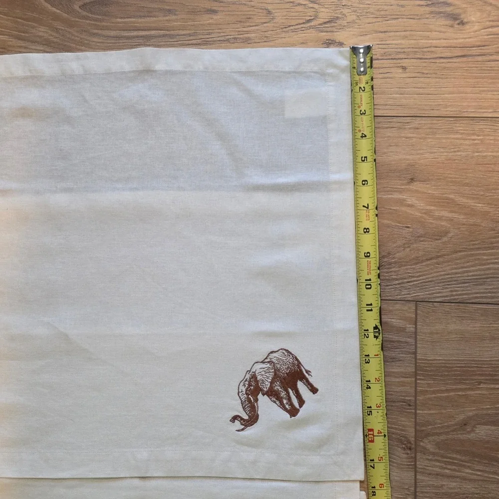 Vintage Embroidered Linen Safari Napkins Elephant Giraffe Set of 4 Cream Brown